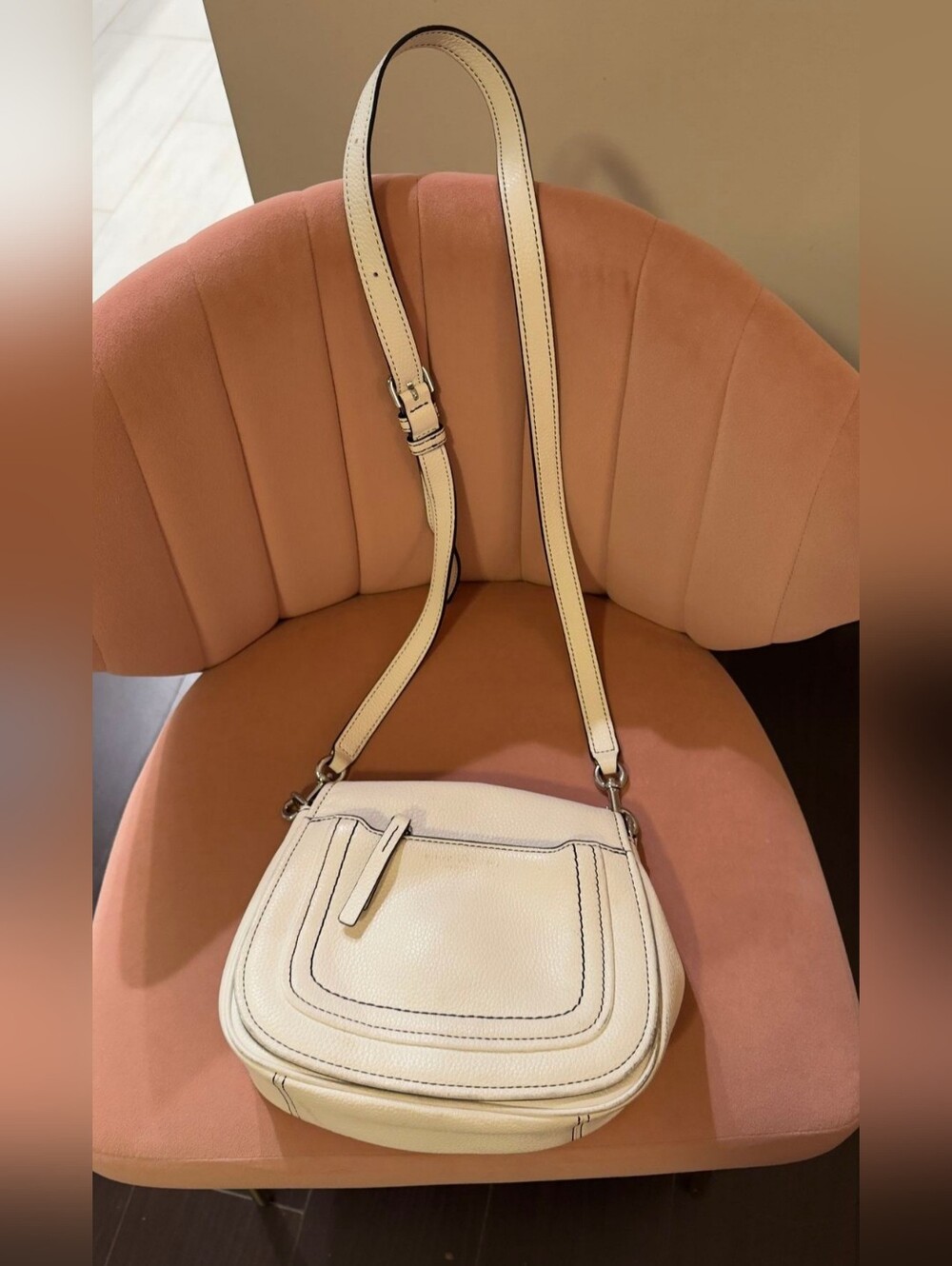 Marc Jacobs Purse Empire City Crossbody Saddle Bag White Pebbled Leather